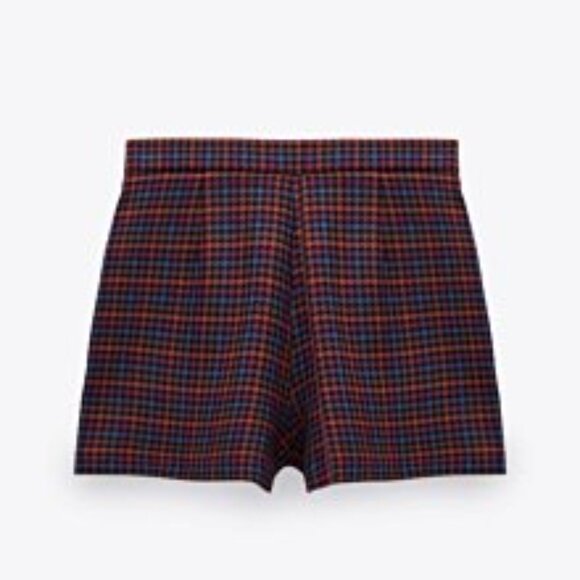 Zara Tweed Texture Plaid Mini Skort Size MEDIUM Marron, Blue, Check 3067/401/060 - Picture 6 of 7
